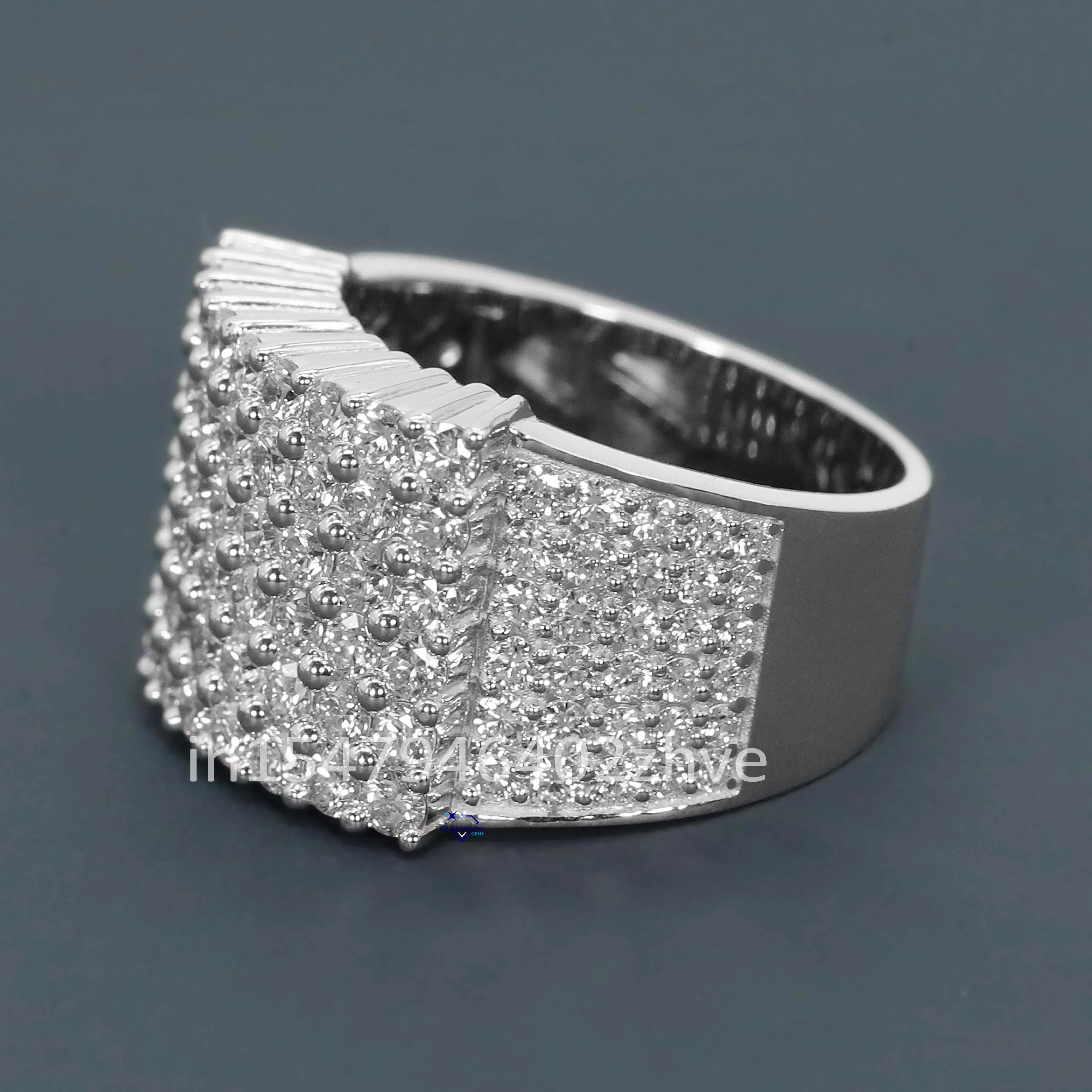 Hot selling iced out hip hop 925 sterling silver moissanite round brilliant cut diamond ring for men with enhanced vvs clarity