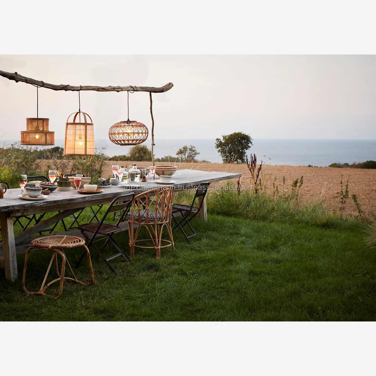 New Arrival best seller Rattan Pendant Lamp Round Wooden Lampshade  For Bedroom Woven Bamboo Pendant Light Rattan Hanging Lamp