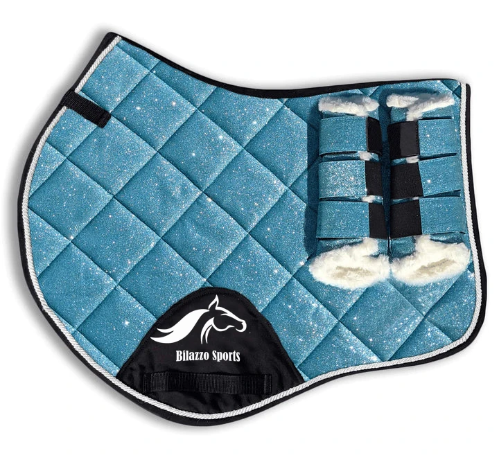 HORSE ENGLISH COTTON SADDLE PAD WITH MATCHING BELL BOOT TENDON BOOT & FLY VEILS MATCHING SET CUSTOMIZATION ACCEPTED