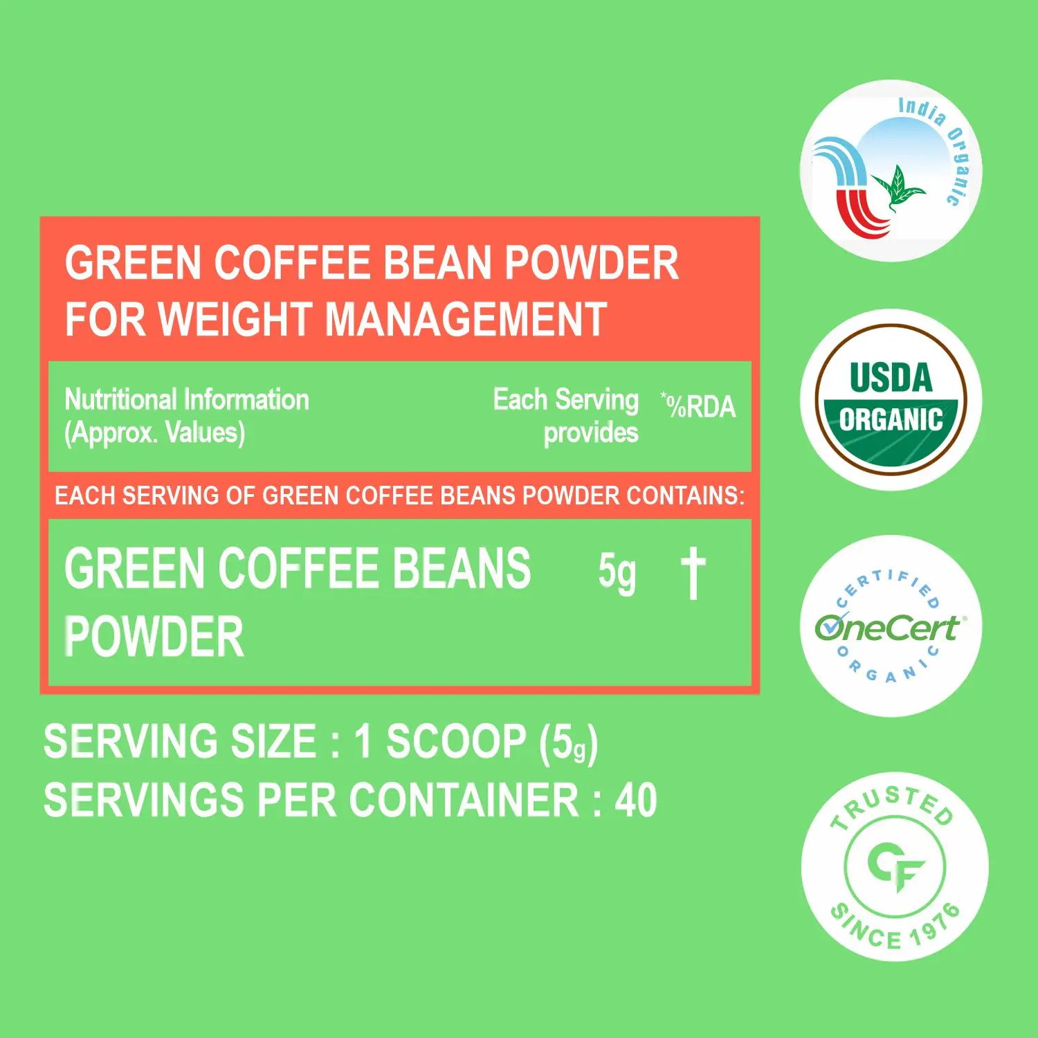 Green Coffee Beans Powder with High CGA & Low Caffeine boosts energy, metabolism &stamina, aids weight loss, controls stress
