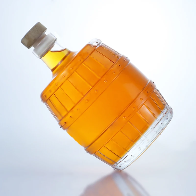 1000 ml barrel shape clear glass bottle with cork cap for vodka tequila rum gin whiskey