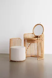 Large quantity wholesale cheap price modern rattan dressing table set make up vanity dressing tables bedroom furniture