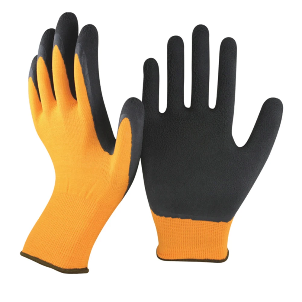 Хит продаж, полиэфирные нейлоновые трикотажные перчатки с черным и желтым покрытием, садовые перчатки для безопасности рук