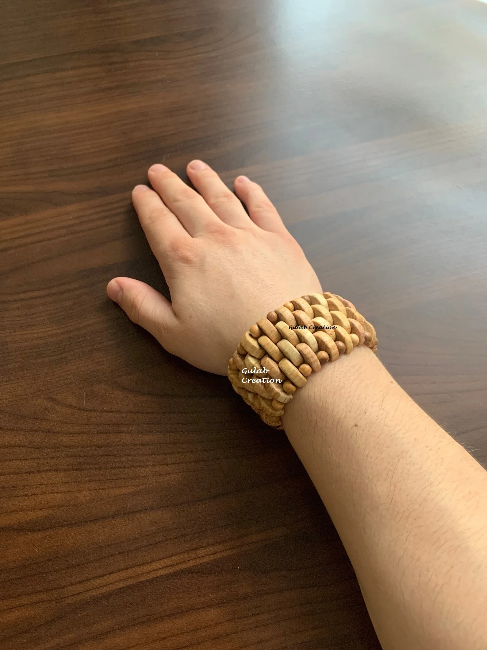 Adjustable Vintage Brown Wooden Bead Diamonds Pearls Unisex Geometric Pattern Stretch Parties Anniversaries Christian Symbol