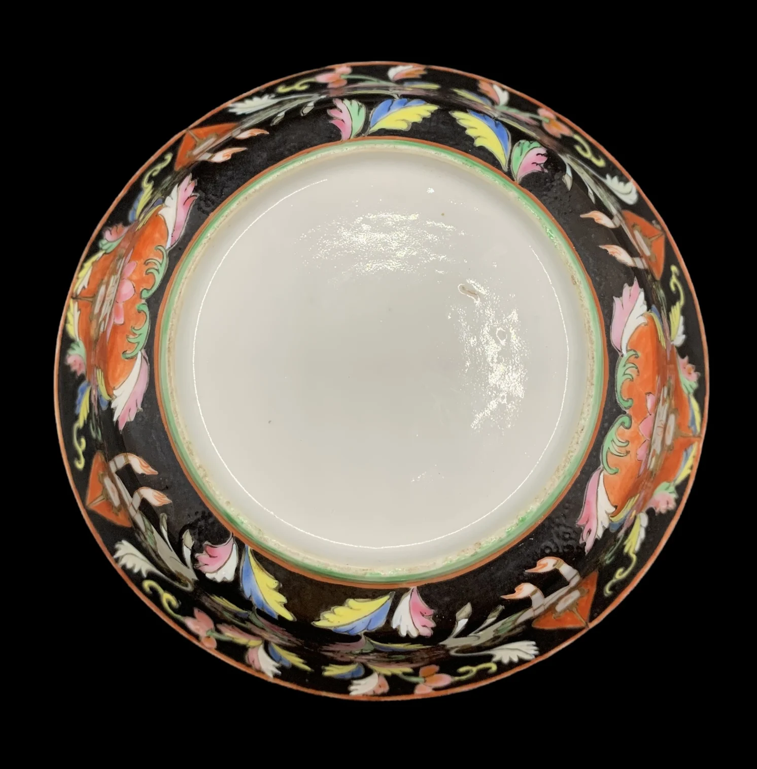 Antique Benjarong Porcelain Bowl Painted With Theppanom Painted With Floral Design On A Black Ground for Collectible