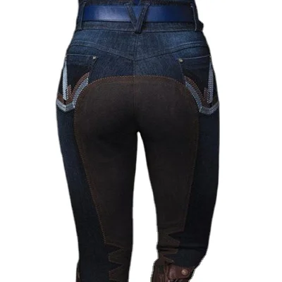 2023 Equestrian denim breeches Clothing Wholesale Thick Silicone Custom horse riding denim pant Logo Horse Riding Breeches