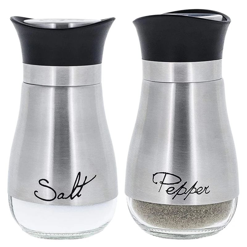 4 oz Glass Bottom Salt Pepper Shakers Set of 2 with Stainless Steel Lid Salt and Pepper Shakers Set
