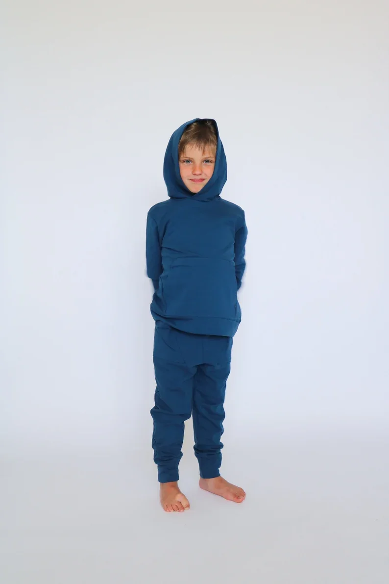Children Blue Custom Letter Printed Two Pieces Hoodies & Pants Toddler Hip Hop Sports Loungewear Winter Tracksuits sets