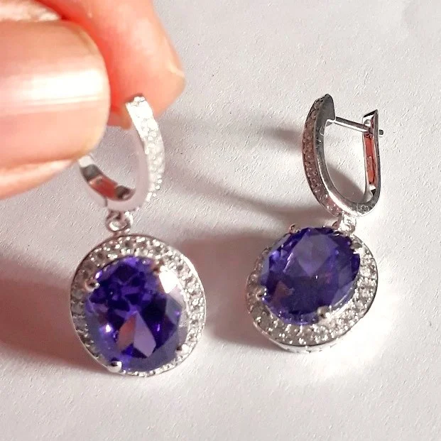 Best Selling Classic Design Oval Shaped Colored CZ Jewelry 925 Sterling Silver Gemstone Earrings