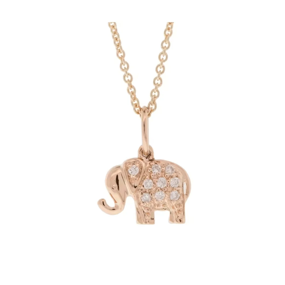 14K Solid Yellow Gold Natural Diamond Pave Elephant Charm Pendant Necklace Jewelry Manufacturer Exporter & Supplier