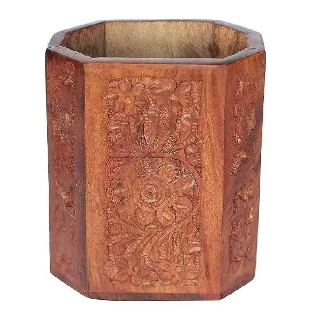 Latest Desk Supplies Organizer Mesh Pen Cup Pencil Holder Wood Unique Design for Kids Desk Office and Home Decor Floral handmade