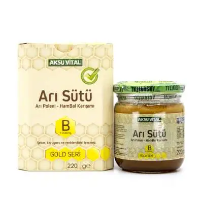 Aksuvital Natural Royal Jelly 220gr High Quality Bee Pollen Raw Honey Mixture Best Price Bottle Packaging Turkey Product