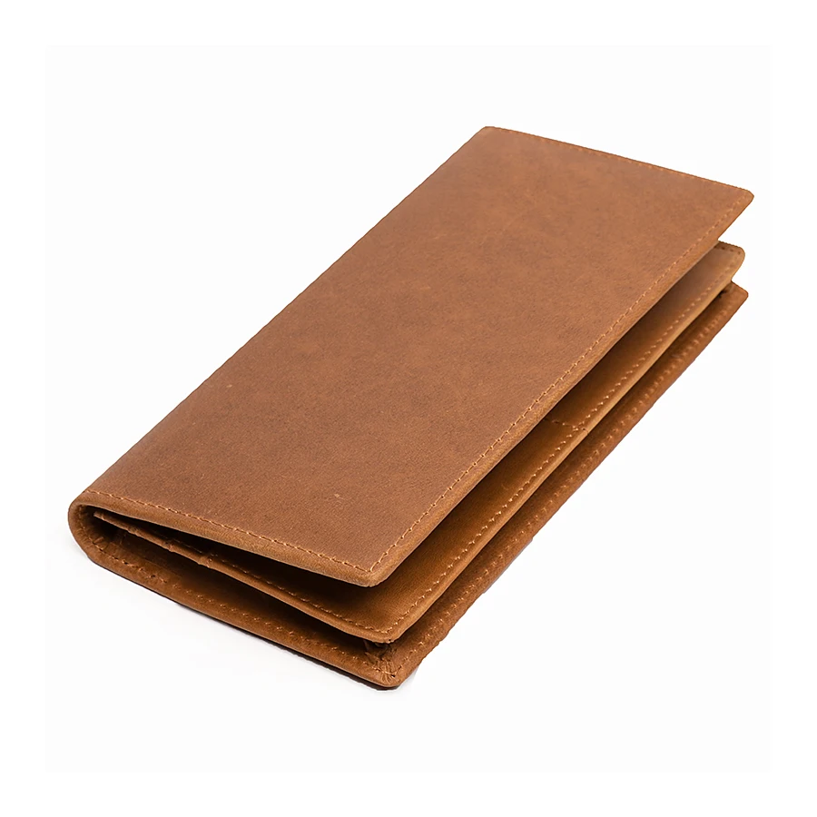 Genuine Crazy Leather Slim Design Long Wallet Men Leather Wallet With Cash Card Pockets