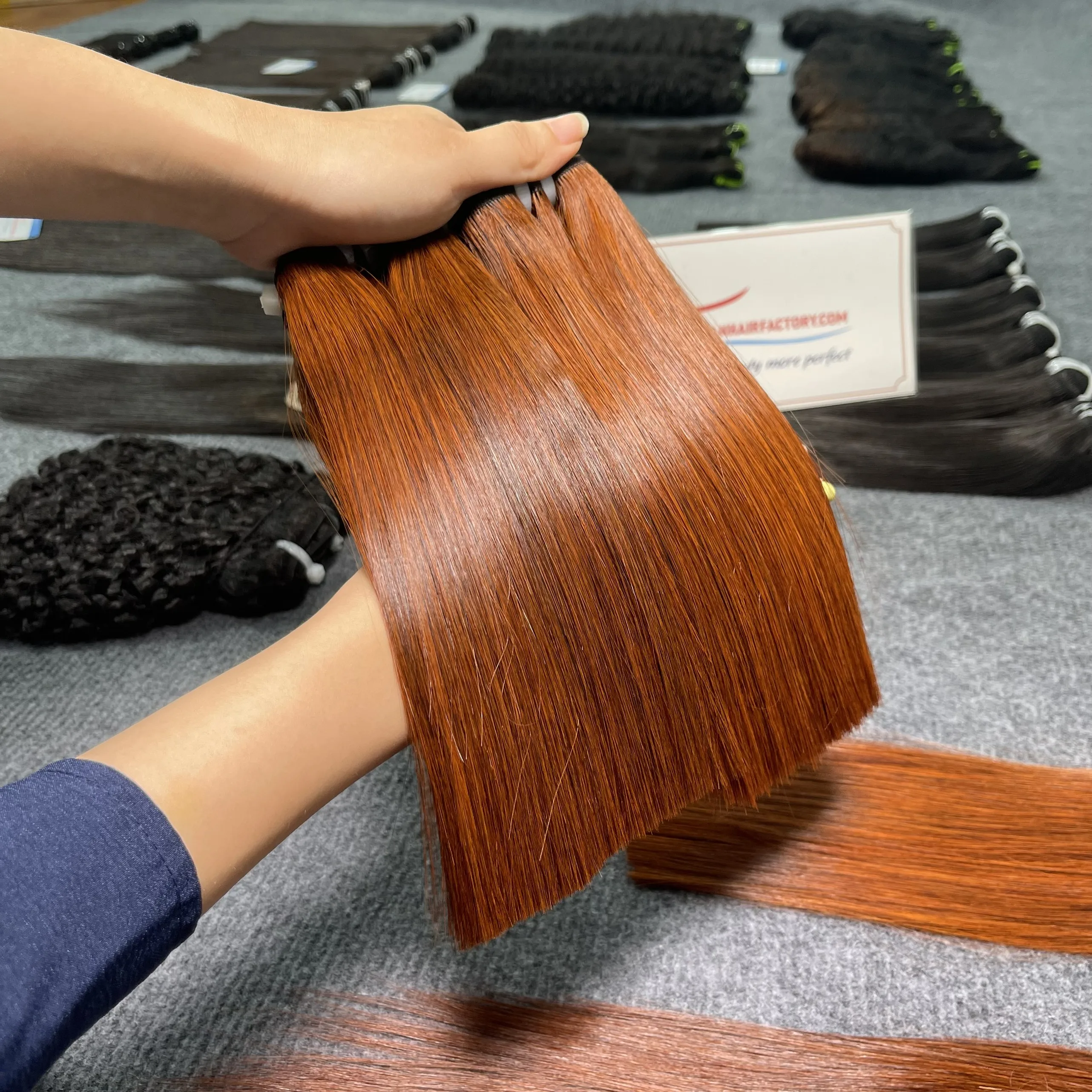 Affordable perfect orange silky bone straight human hair extensions, natural hair weaving, no shedding or tangling