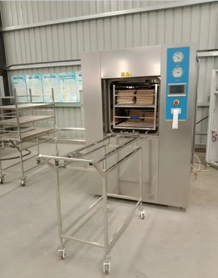 VST-0.6 Pulse Vacuum Steam Sterilizer With Vertical Sliding Door and Sterilization Trolleys