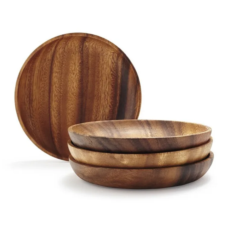 Handmade plates high quality round wooden plates set dishes for food and fruits salad bowls indian serving horn bowls