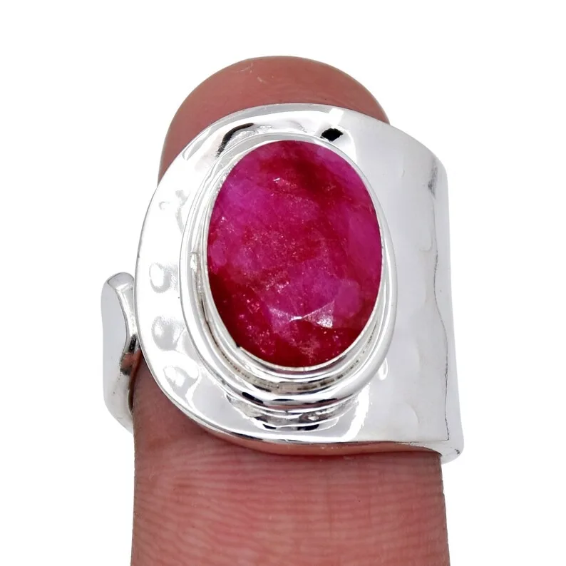 Red Ruby Ring Best Quality Gemstone Cabochon Handmade 925 Solid sterling Silver Natural Ruby Stamped Handmade Ring Jewelry