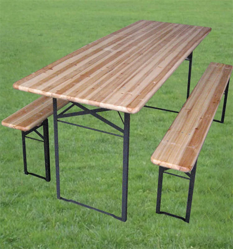 Factory Price 3 Piece Outdoor Beach Camping Brewery Foldable Wooden Beer Table Set with Benches