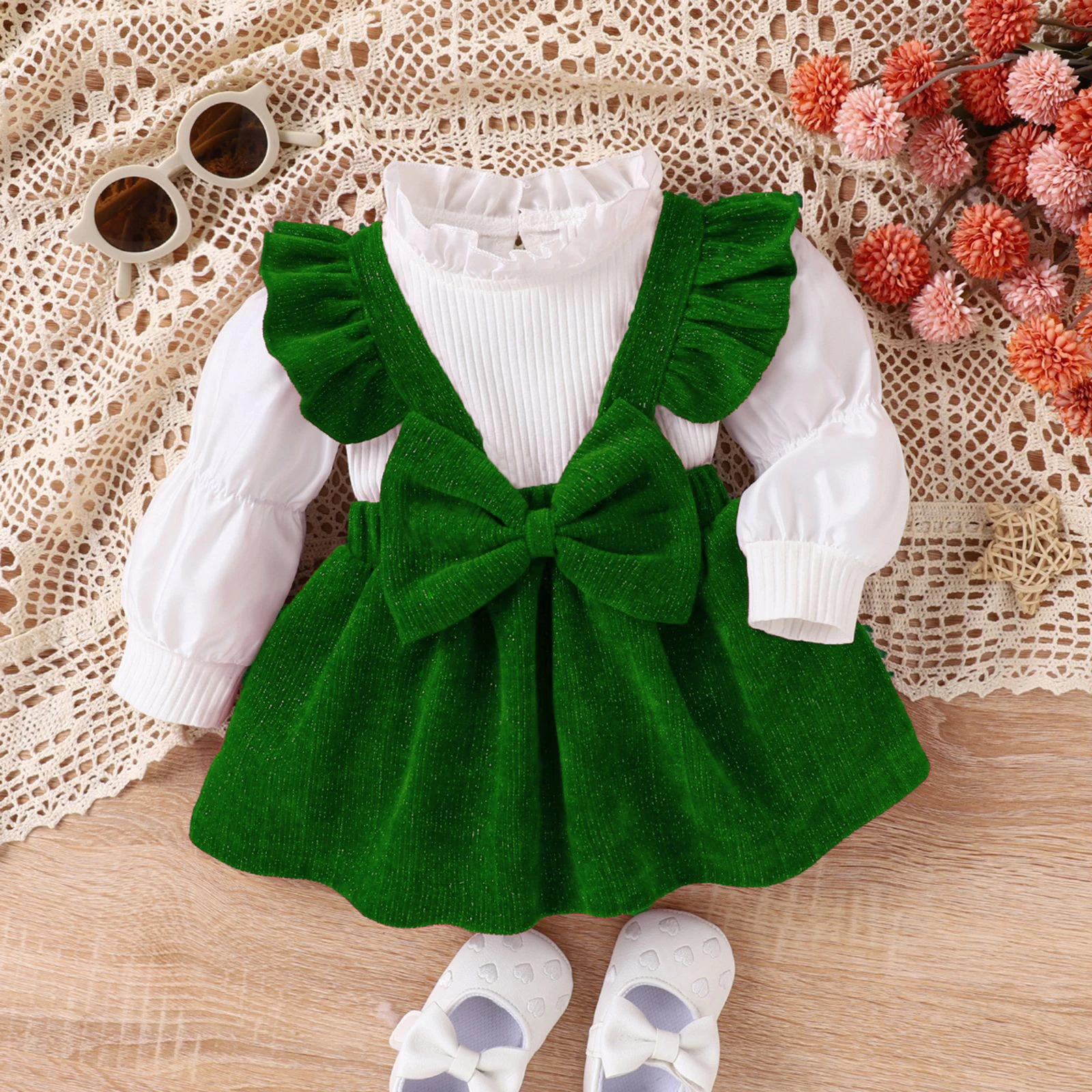 Baby Girl Solid Long Sleeve Toddler Girl Clothing Set Popular Girls Designer Baby Clothes Fancy Long Sleeve Christmas Suit