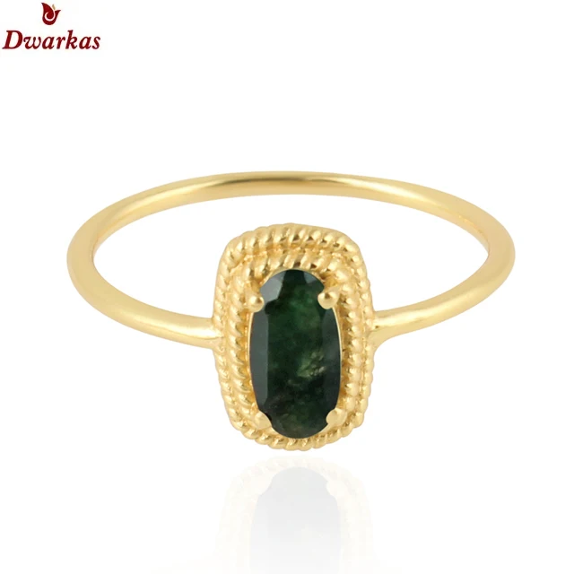 Fine jewelry s925 sterling silver 18k gold plated moss agate engagement ring for girl gift