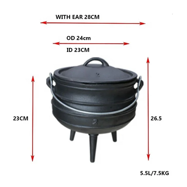 Wholesale South Africa Large Witches Potjie Pot Cast Iron Cauldron for Camping Cook with Iron Lid and 3 legs, Outdoor Cookware