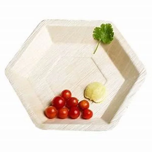 Find Quality Disposable Areca Palm Leaf Plate Hexagonal Plate 24 CM 100 % Natural Bio-Degradable Leaf Plate For Sale
