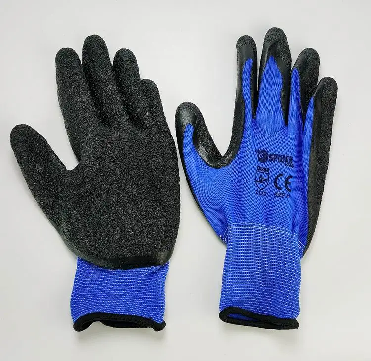 Yulan DLP603 13 gauge Blue polyester palm coated latex crinkle finish working gloves