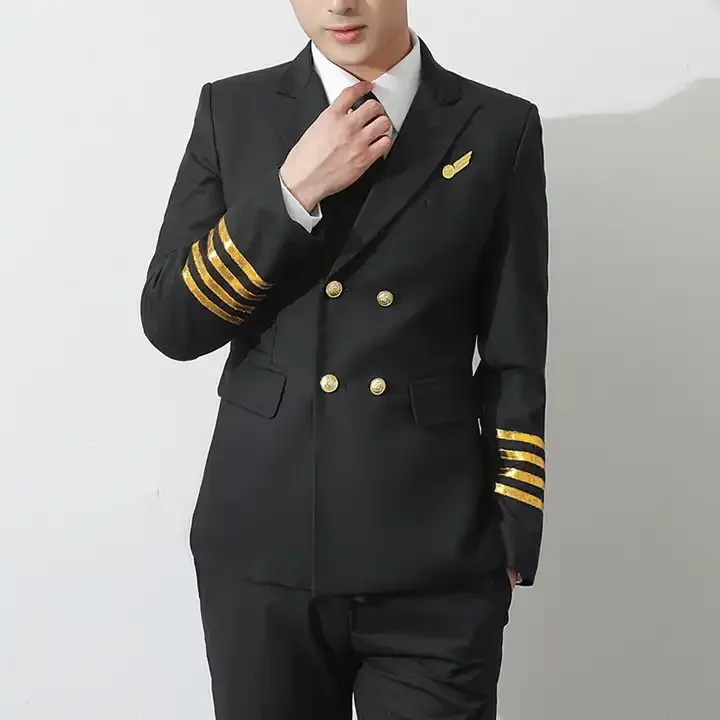 White Classic Plain Short Sleeve Mens Long sleeve Pilot Uniform T Shirts with Epaulette Airline Pilot Uniform