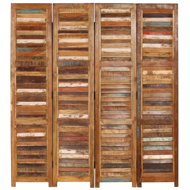 Reclaimed Wood Vintage Room  4 Panel Divider Screen Reclaimed Wood Collection Antique Wooden Luxury Designer Furniture Style