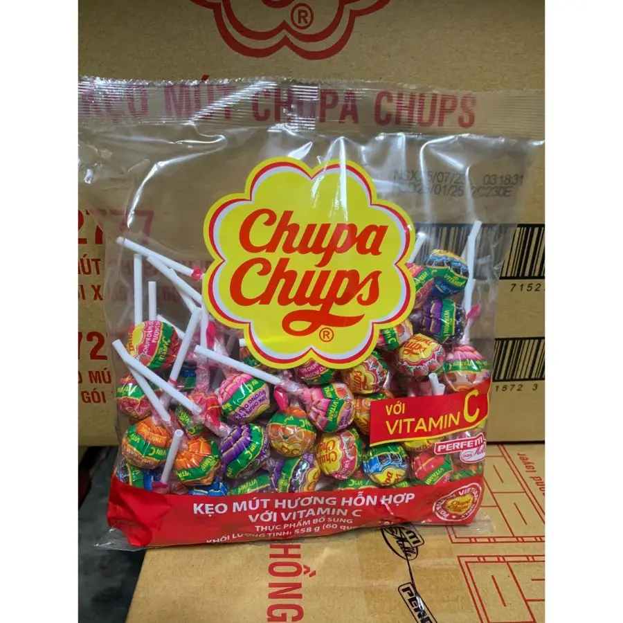Chupa Chupss Vitamin C Lollipops 558g 60pcs Fruity Flavored Ball-Shaped Candies Wholesale in Vietnam with Bag Packaging