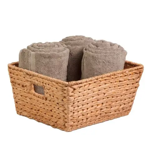 Handmade Rustic Water Hyacinth Basket for Bathroom and Home Organizing