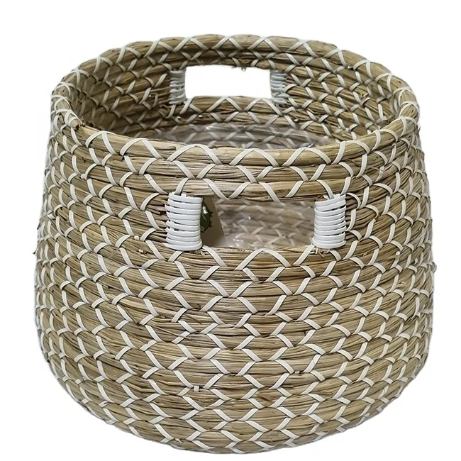 handicraft hotel BSCI woven home kitchen living room toy holder derco price factory natural seagrass storage basket with liner