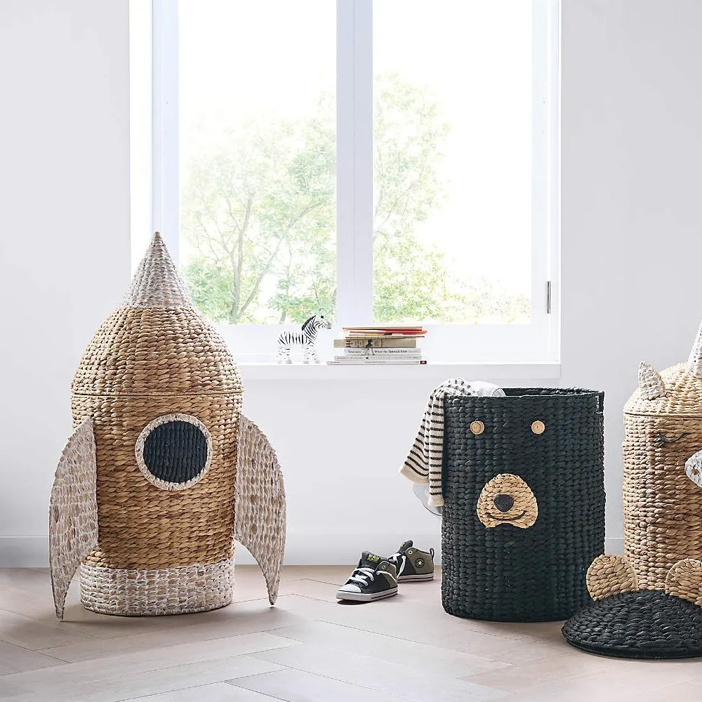 Toy storage organizer ice cream cone shaped baskets for kids handwoven water hyacinth children toys container basket