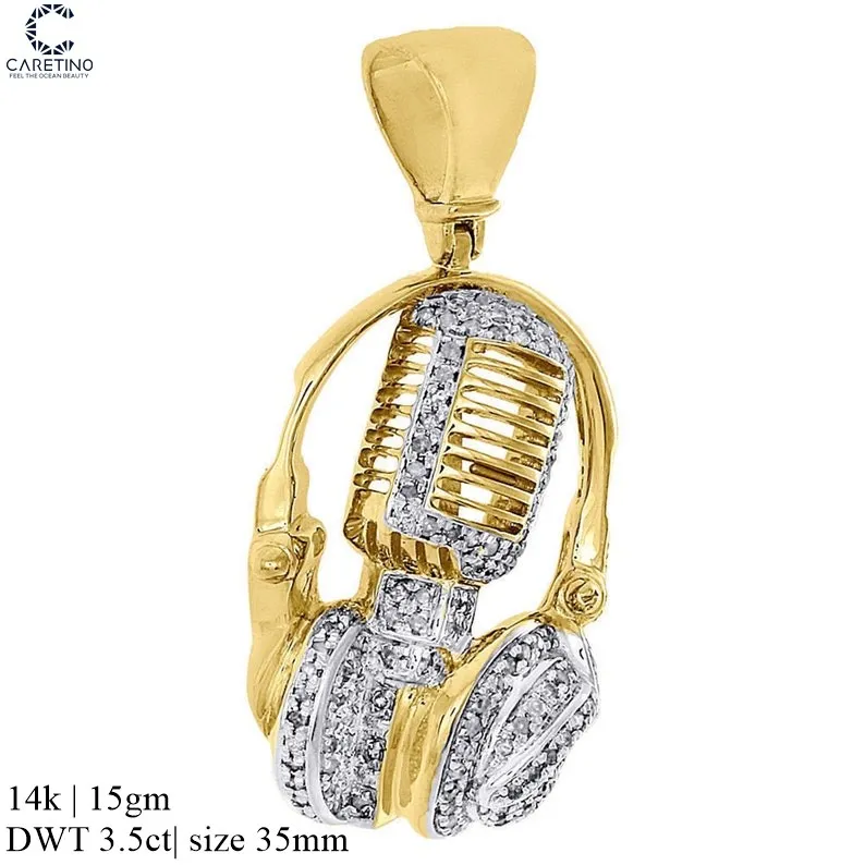 Party Wear 14k White Gold Baguette Diamond Headphones Pendant