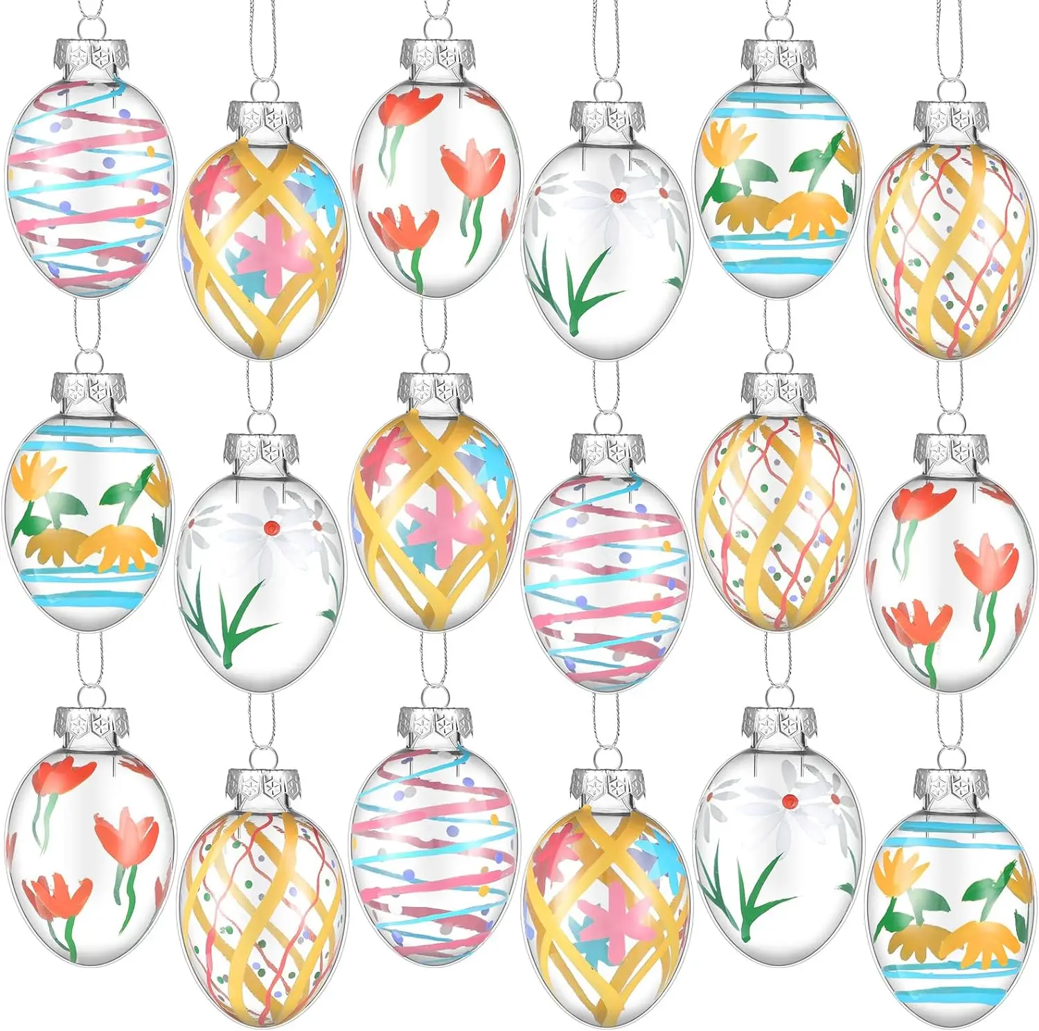 Glass Easter Egg Ornaments Hanging Hand Painted Pastel Easter Egg Holiday Spring Mini Tree Decoration for Easter Party Supplies