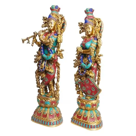 Big Brass Radha Krishna Idol Murli Krishan Radha Bhagwan Statue Murti Gift for Home Mandir Decor Religious Marriage Gift 29 Inch