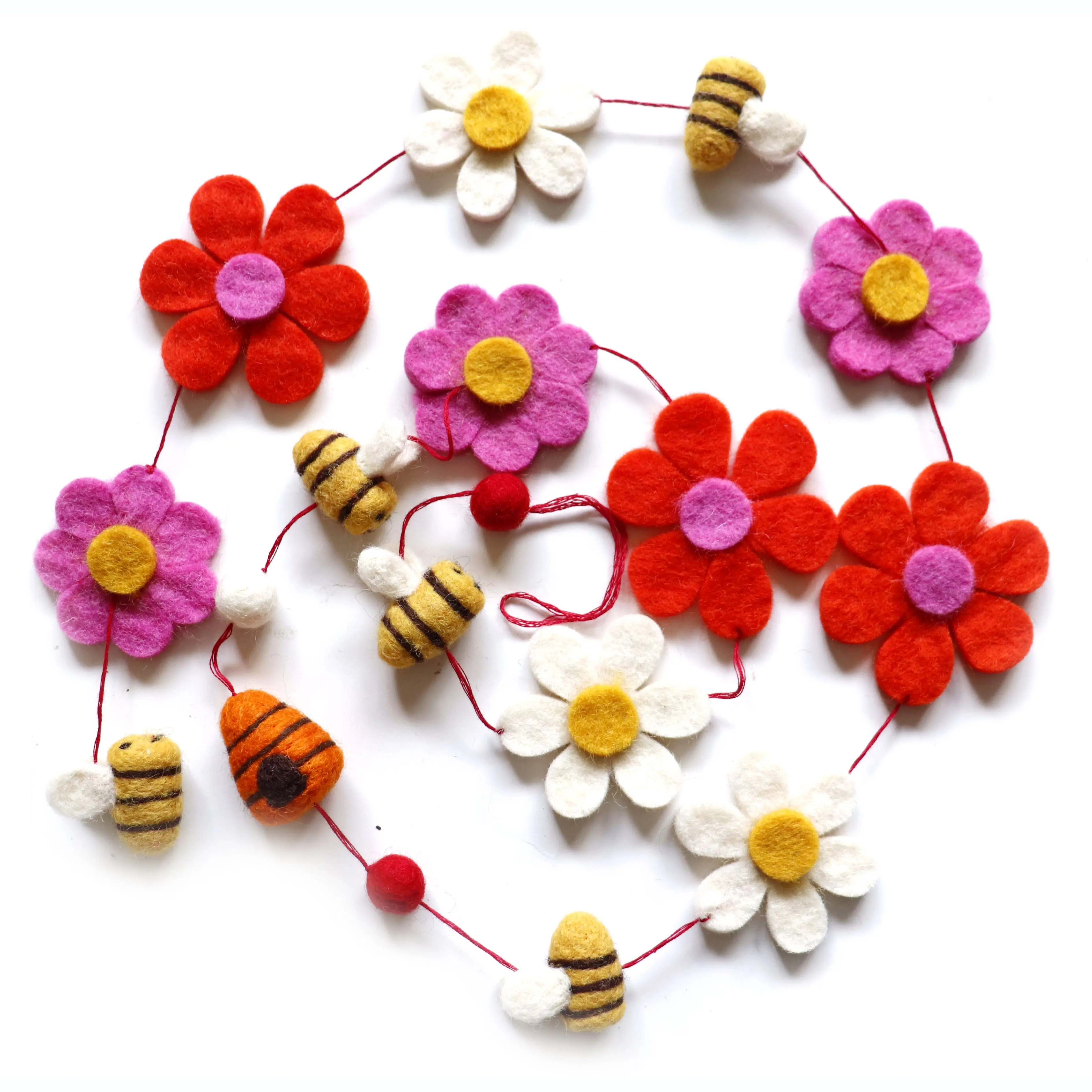 Top selling new product Christmas holiday 150 cm colorful eco-friendly handmade 100% sheep wool felt Bee and Flower garland