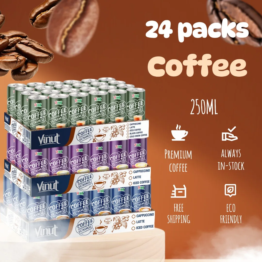 Wholesale/Private Label Coffee Drink 250ml Vietnam Arabica VINUT| Cappuccino Latte Iced Flavor, Free Sample & Design, OEM,ODM