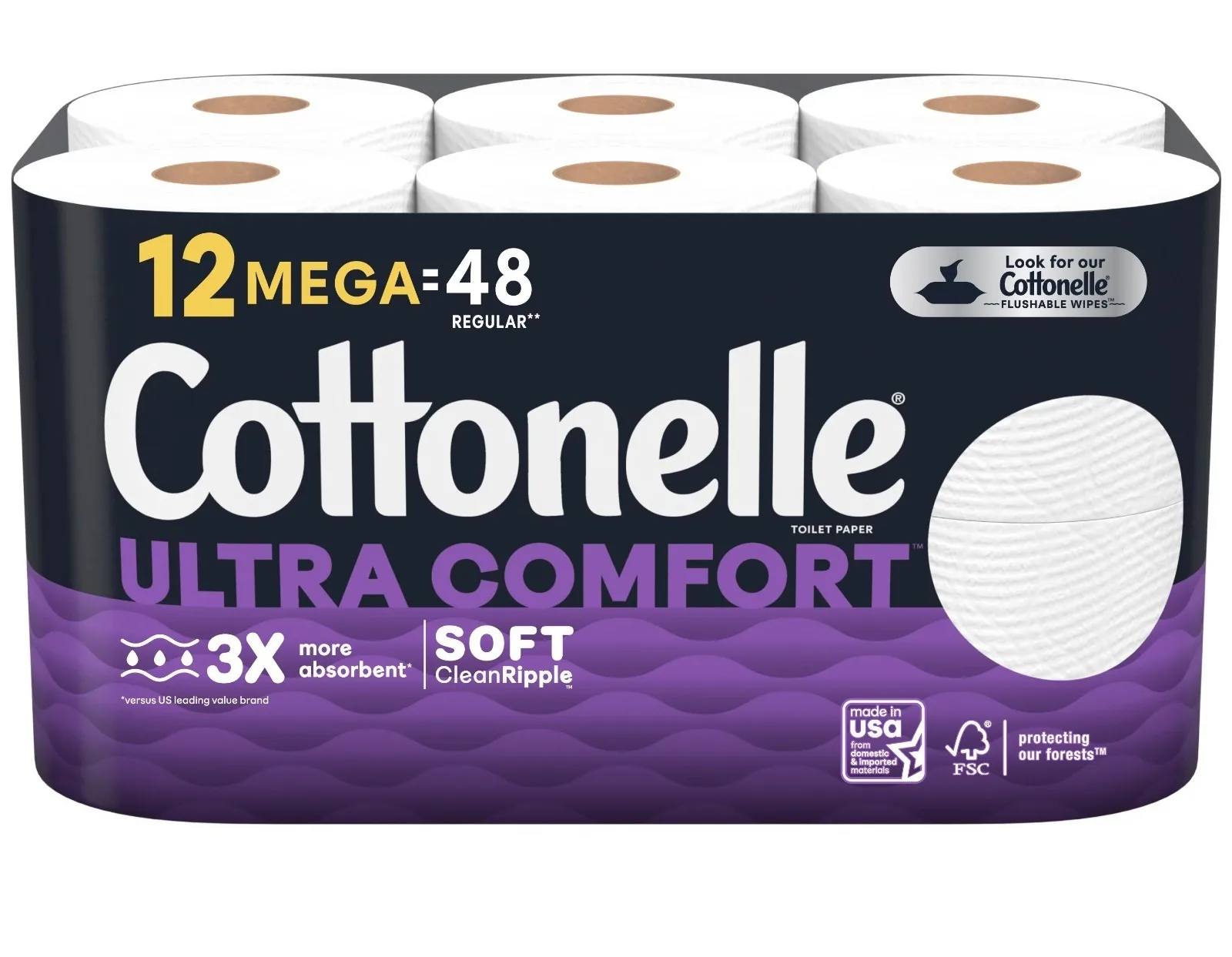 Cottonelle Ultra Comfort Toilet Paper, Strong Toilet Tissue, 12 Mega Rolls