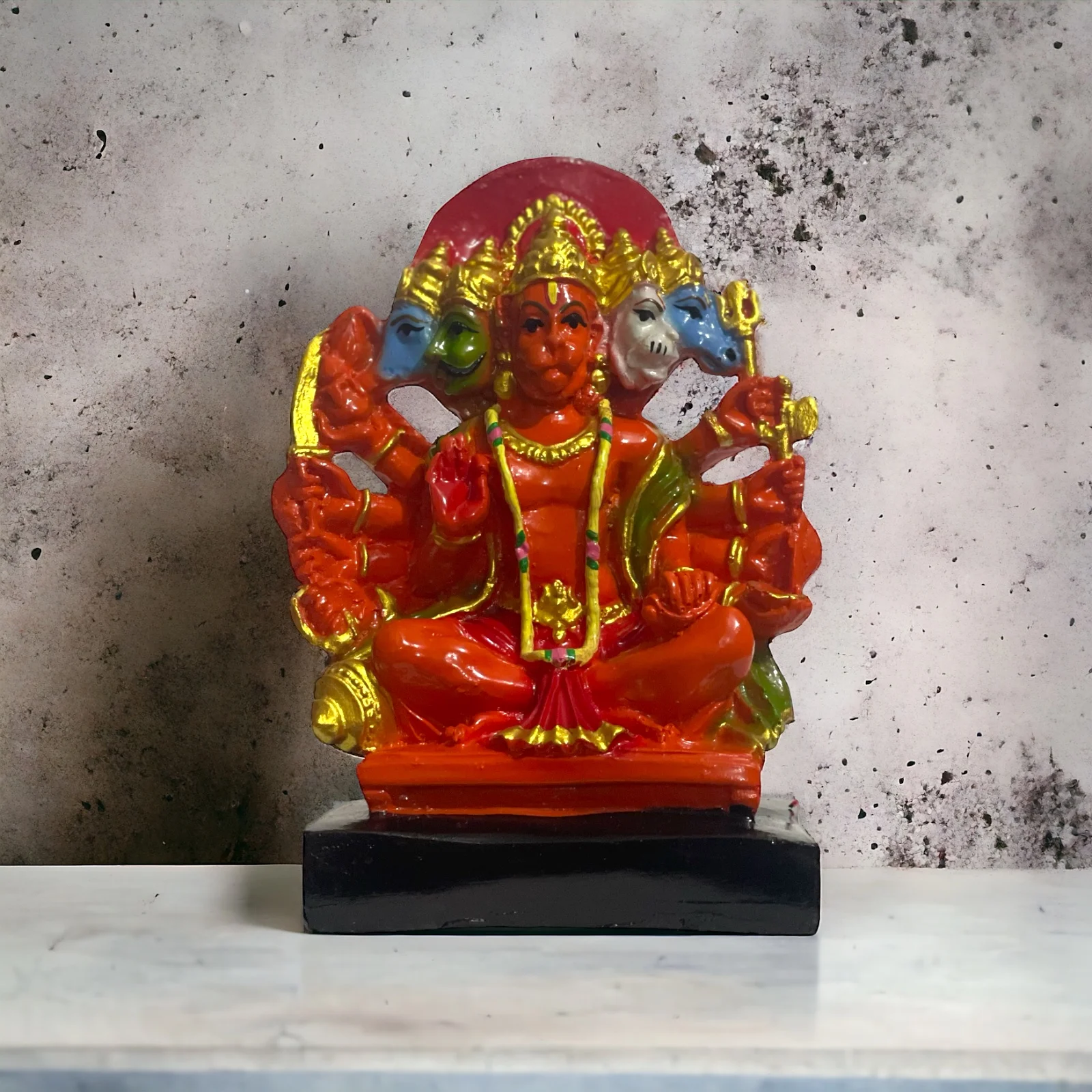 Premium H-15 cm Panchmukhi Sinduri Hanuman Idol Modern Art Style Polyresin Metal for Home Temple Decor Inexpensive Prices India