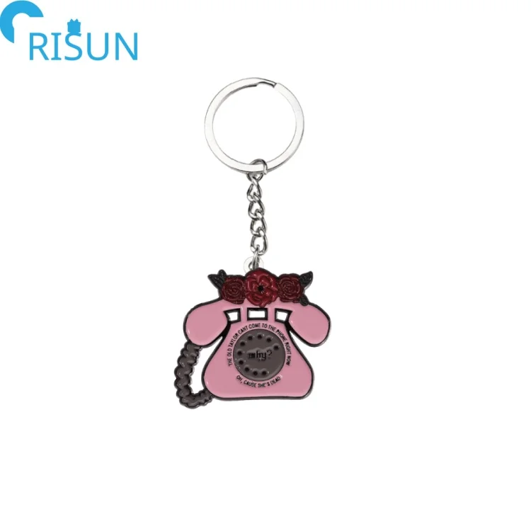 Customized Metal Badge Retro Telephone KeyChain Keychains Phone Telephone Keychain Keyring For Sale Event Key Chain
