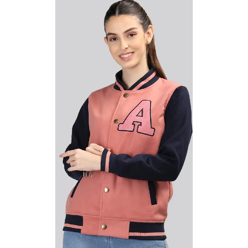 Plus Size High Quality Casual Wear Windproof Women Varsity Jackets / Customized High Quality Varsity Leather Jacket For Women