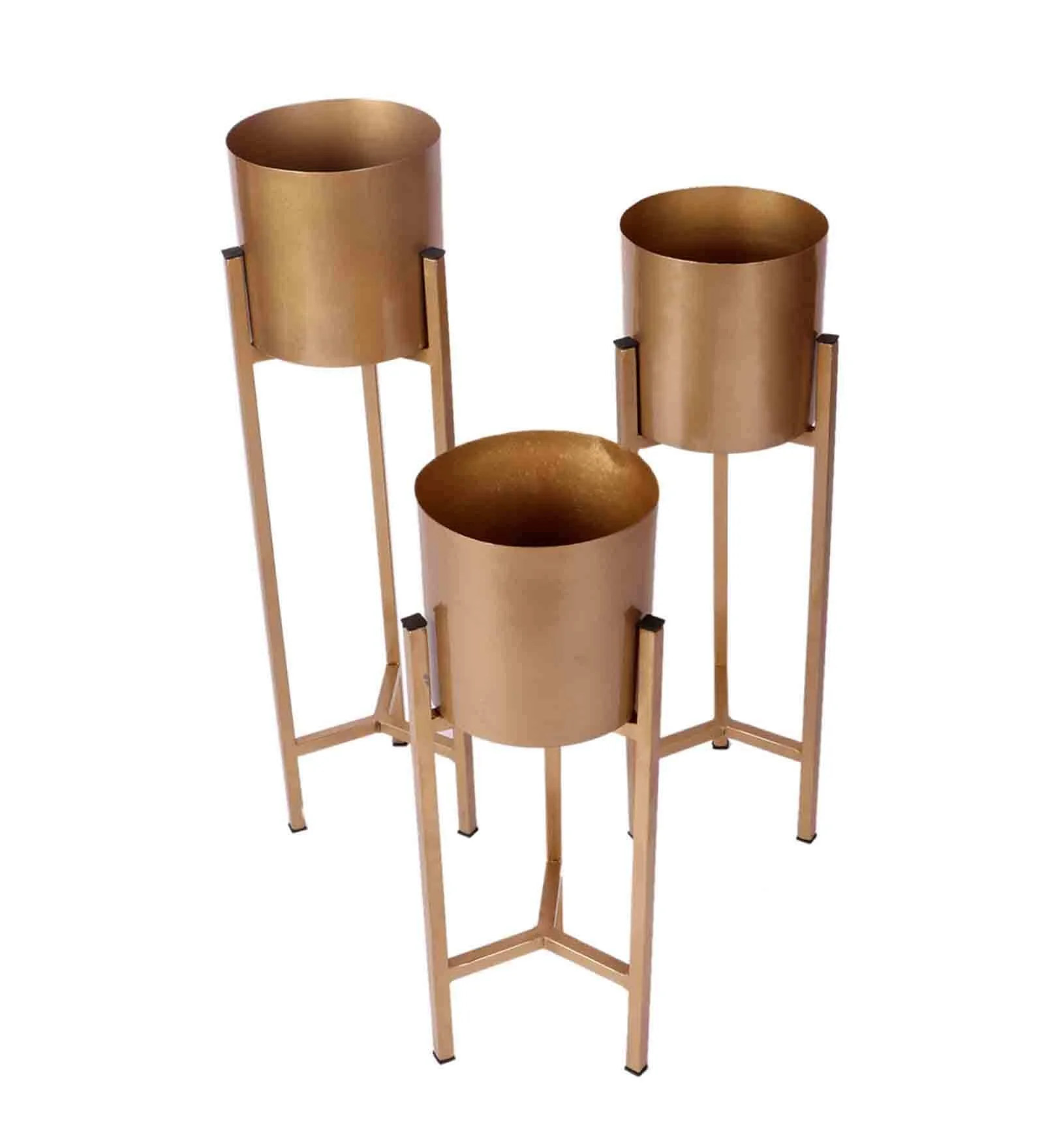 Gold Set Of 3 Planter Set With Iron Stand For The Creative Gardener To Decorate Their Home To Use In Outdoor Indoor Or Balcony