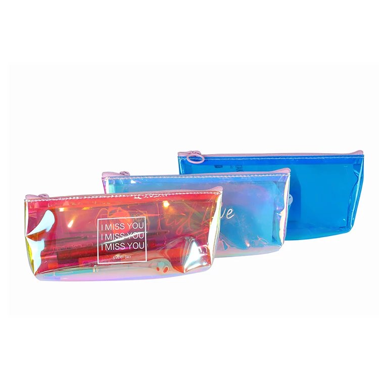 Wholesale waterproof fashion printing custom logo transparent plastic pvc cosmetic pencil bag pouch for children school