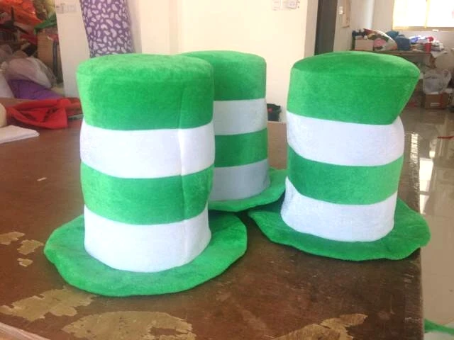 Haiwin Party St. Patricks Day Plush Velvet Green White Irish Party Stove Pipe Striped Top hat