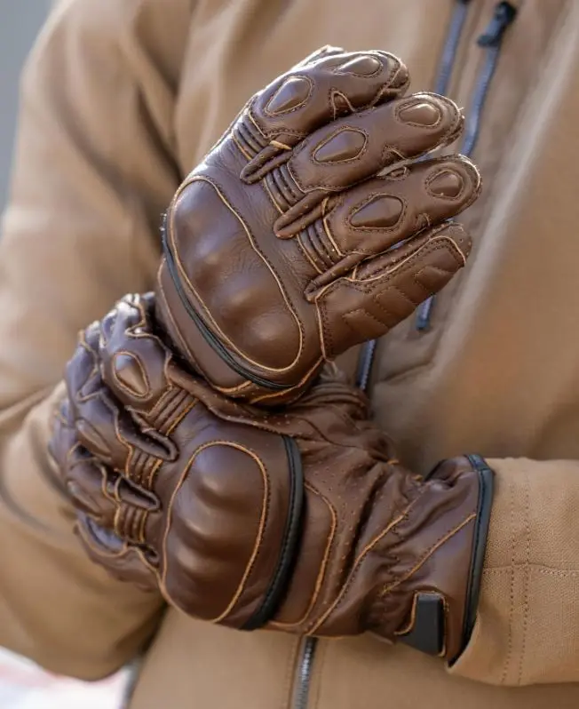 Motorcycle Leather Gloves Premium Quality Distressed Cowhide Brown Leather Heavy Duty Padded Street Cafe Racer Motorcycle Gloves