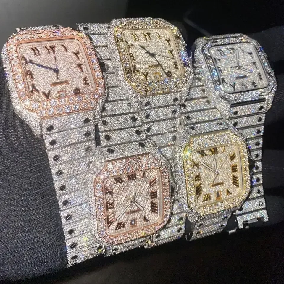 Luxurious moissanite diamonds fully iced out chronograph hip hop watch for men featuring with stainless steel and vvs clarity