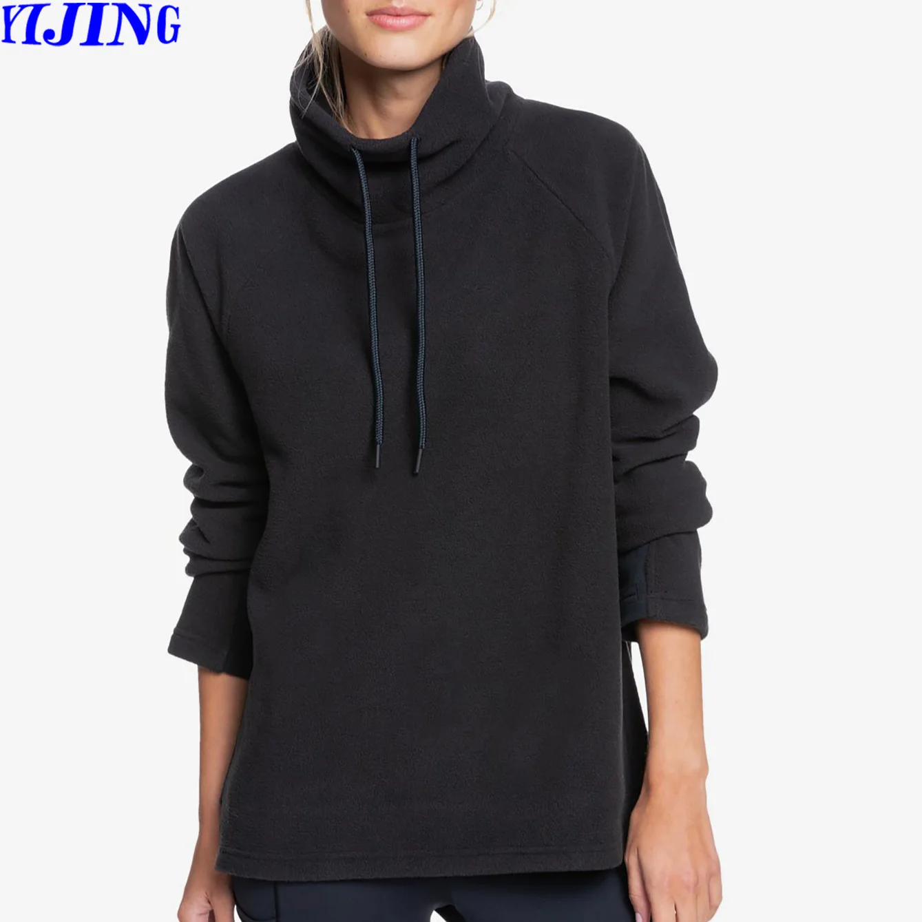 100% Cotton Long Sleeve Front Pocket PullOver Sweatshirts High Collar Dropped Shoulder Hoodies Funnel Neck Hoodie For Women