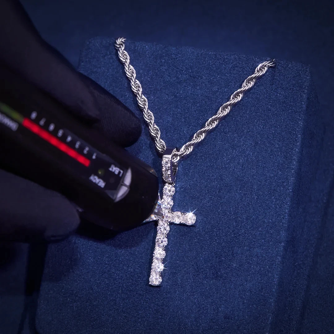 Pass Diamond Tester Fine Jewelry Silver 925 Iced Out Hip Hop Rapper Jewelry Men Moissanite Diamond Ankh Cross Pendant