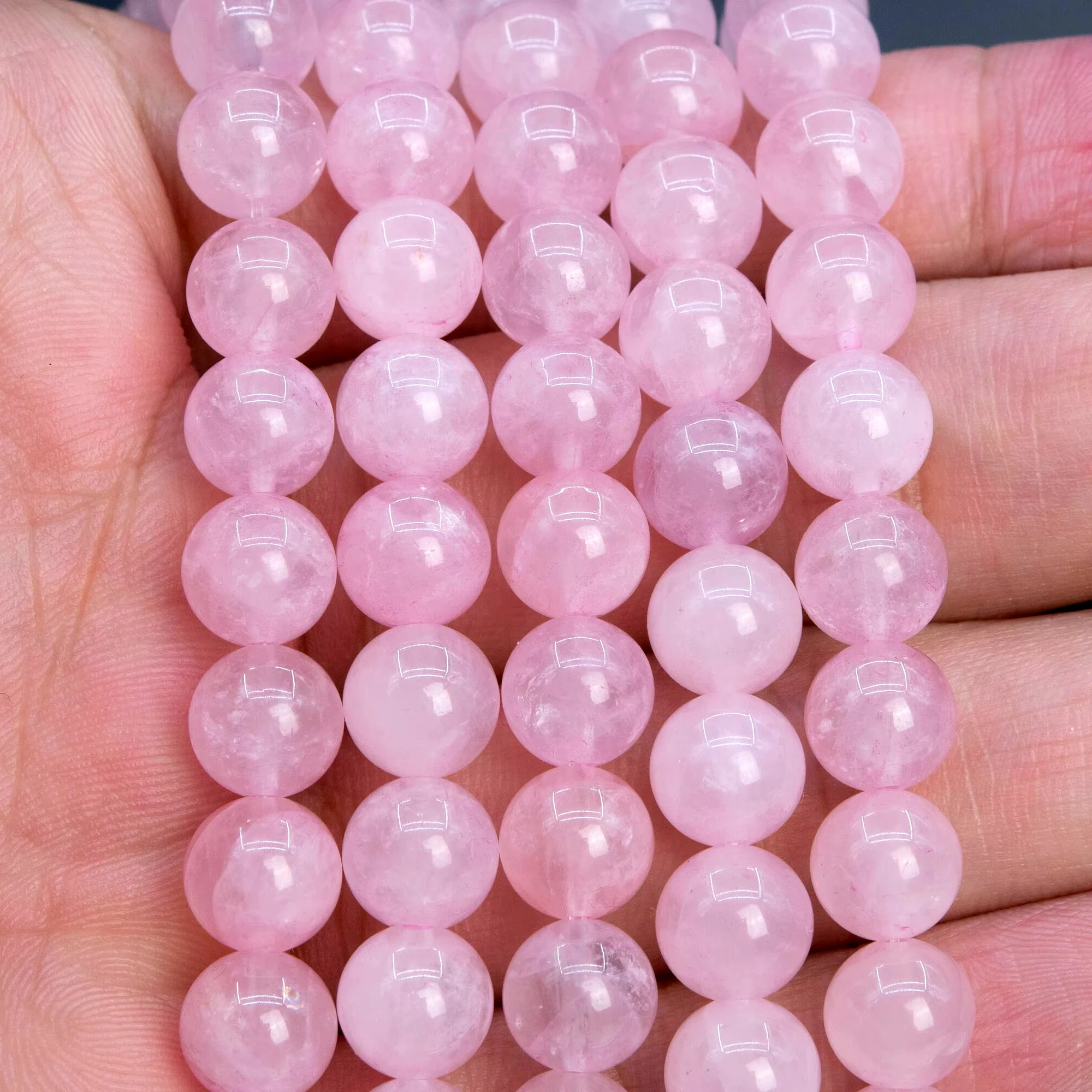 Однотонные розовые кварцевые бусины